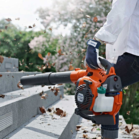 Leaf Blower being used on outdoor stairs width=